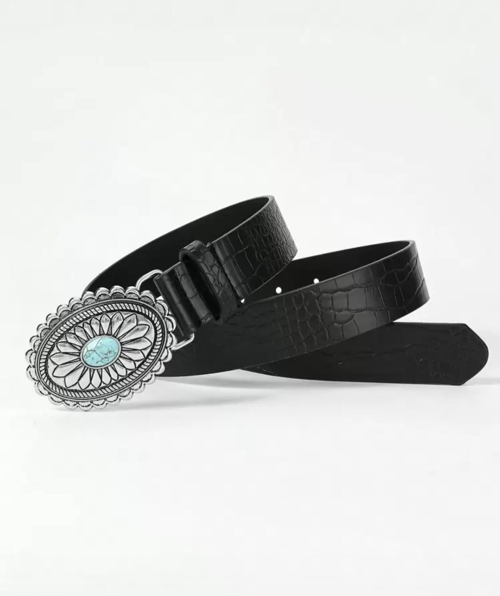 Ceinture en cuir avec boucle turquoise