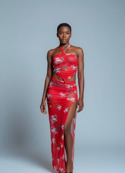 Ensemble fleuri rouge été