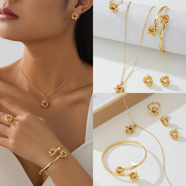 Set de bijoux dorés en acier inoxydable