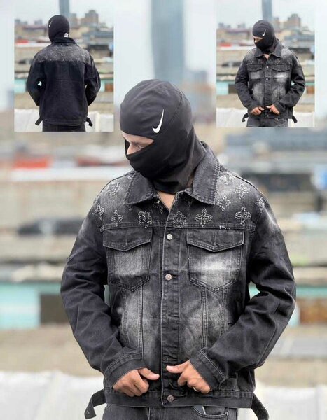 Veste en denim noir avec broderie