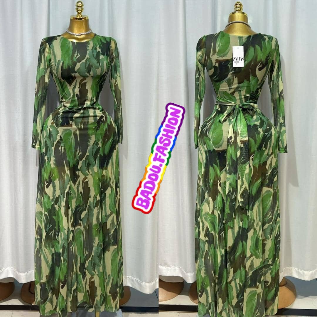 Robe longue camouflage élégante