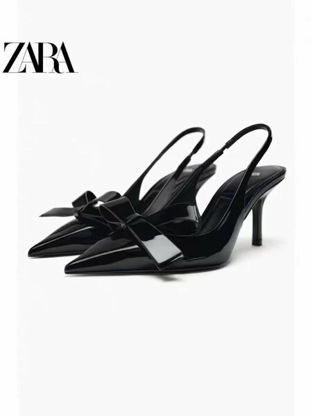 Zara Sling back high-heel shoes with a bow.