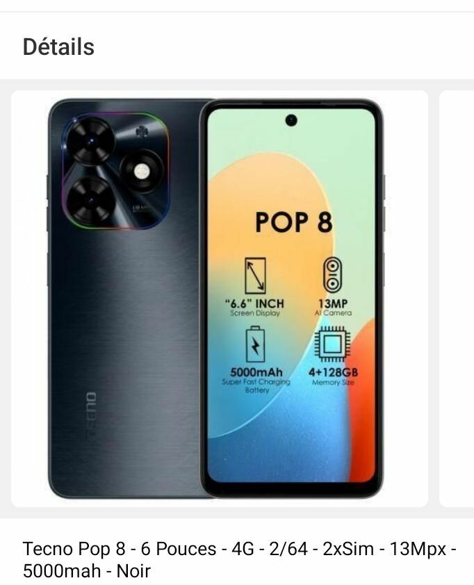 Tecno Pop 8 Smartphone 6.6" 4G Dual Sim