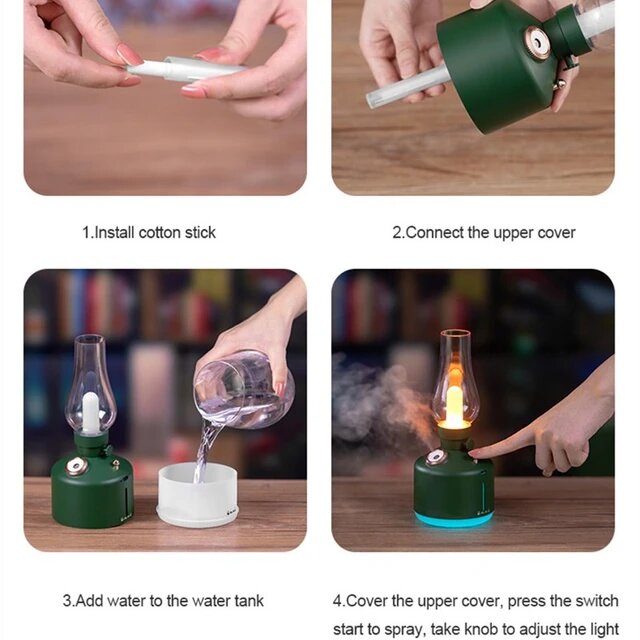 Desktop Retro Lamp Air Humidifier USB Rechargeable Wireless