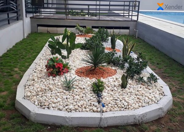 Jardin décoratif en gravier pour extérieur