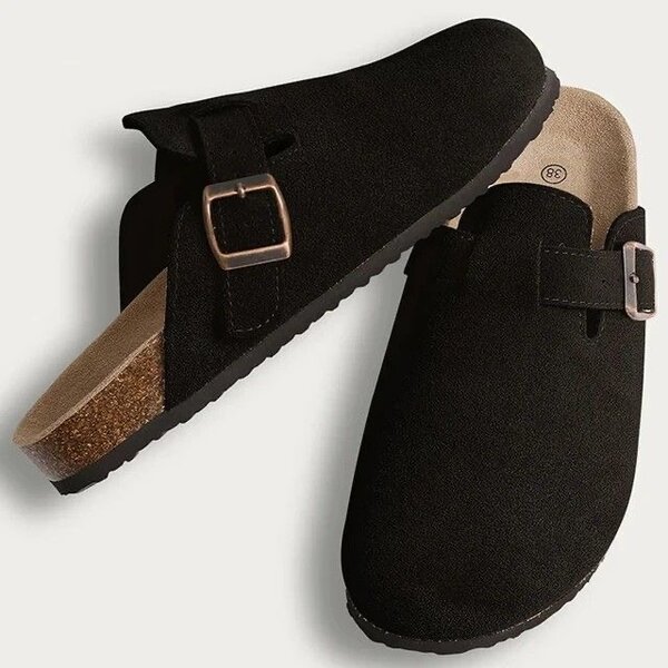Mules confort en daim noir