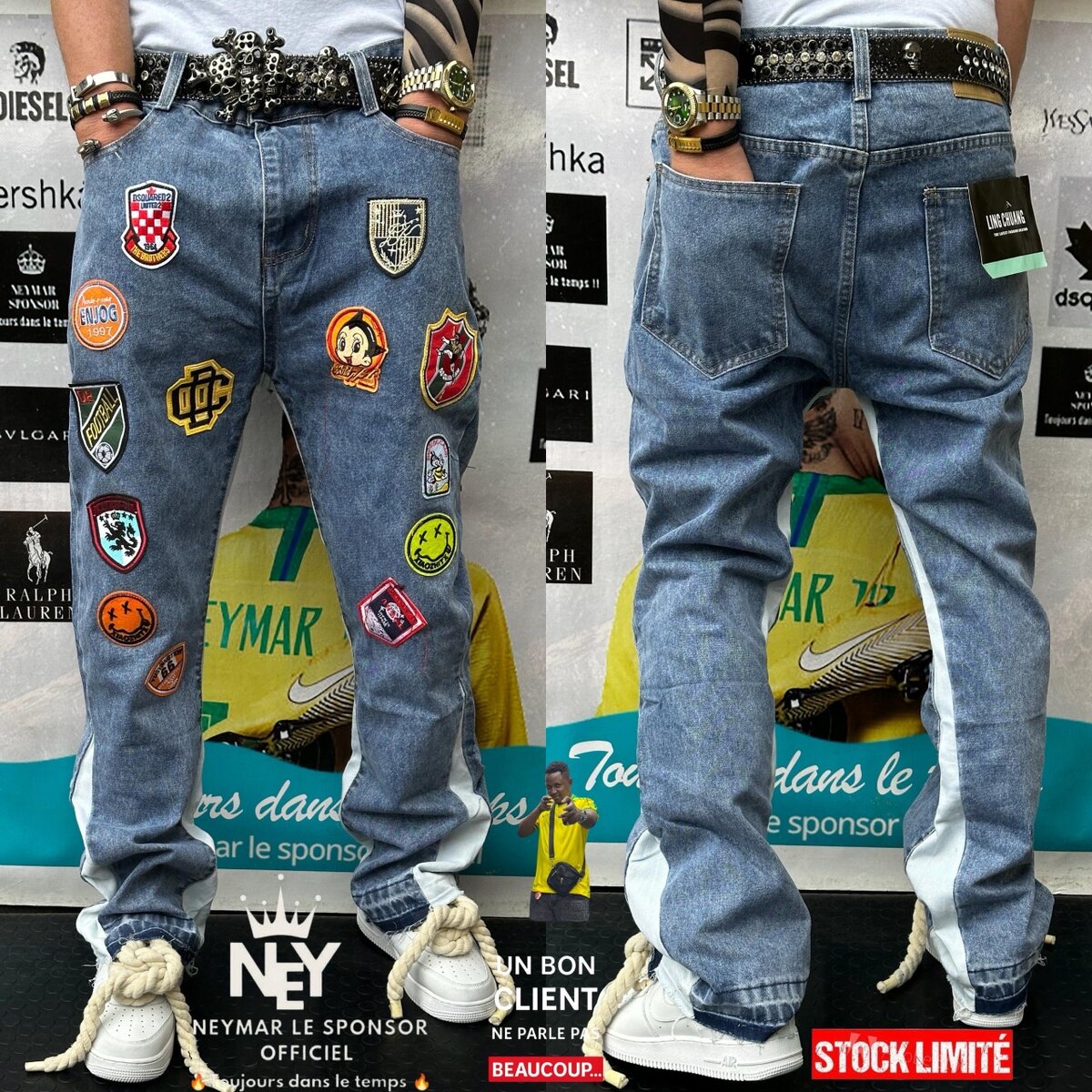 Jeans style patchwork pour homme