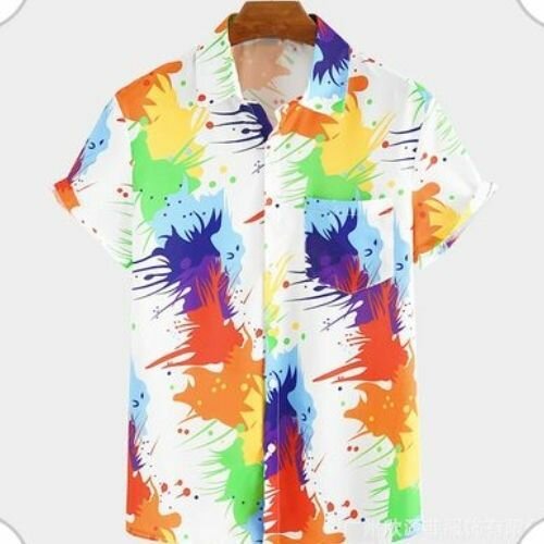 Berrykey Mens Vintage Graffiti Hawaiian Printed Short Sleeve