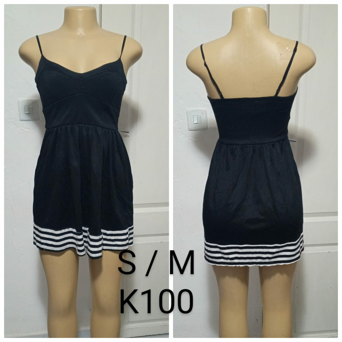 Women's Short Sundress with Straps, black, sizes S/M