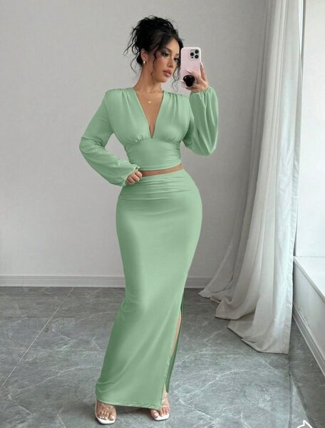 Ensemble jupe et haut bleu sarcelle