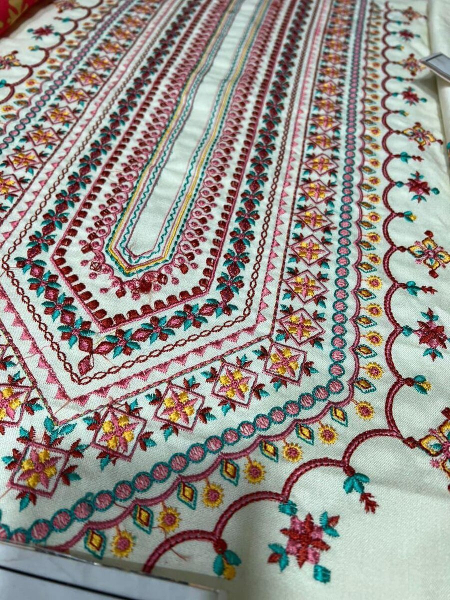 3 pcs women's unstitched  Embroidered suit