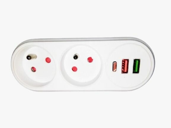 Multiprise 2 Prises 2 ports USB et 1 type-c