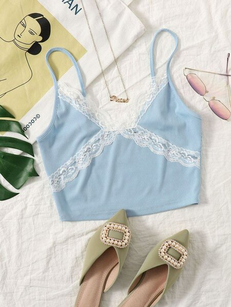 Haut en dentelle bleu pour femme