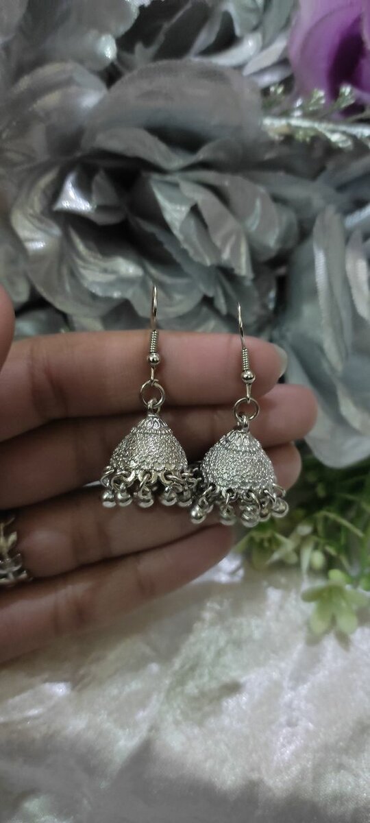 Silver Oxidized Jhumka Earrings