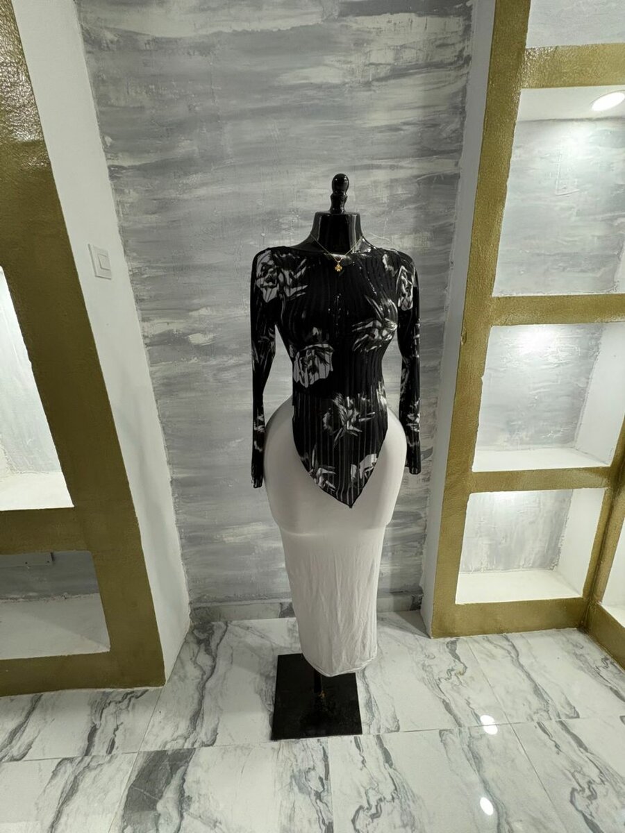 Elegant Floral Black and White Dress