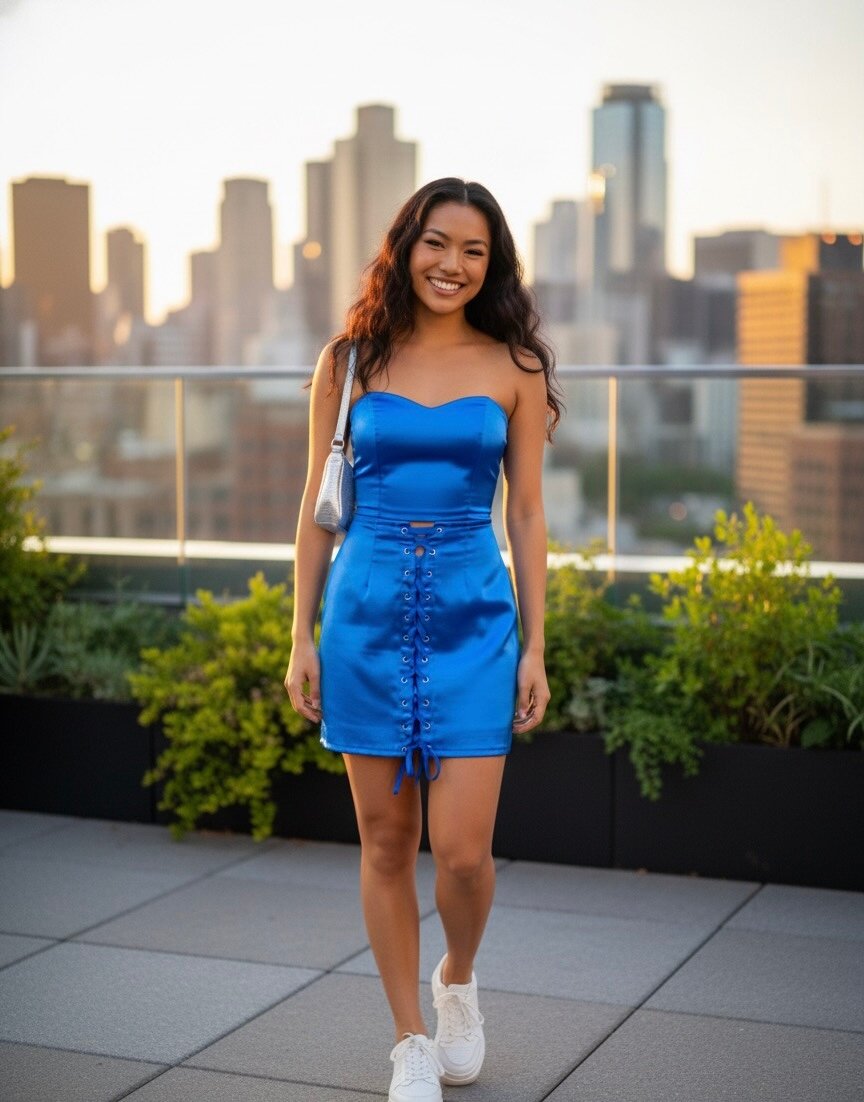 Robe satin bleu élégante