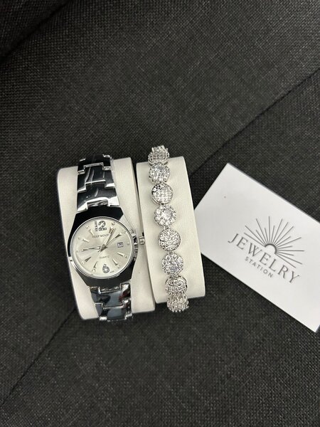 Silver watch and bracelet set