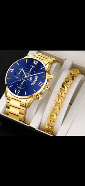Gold Watch With Blue Dial And Date