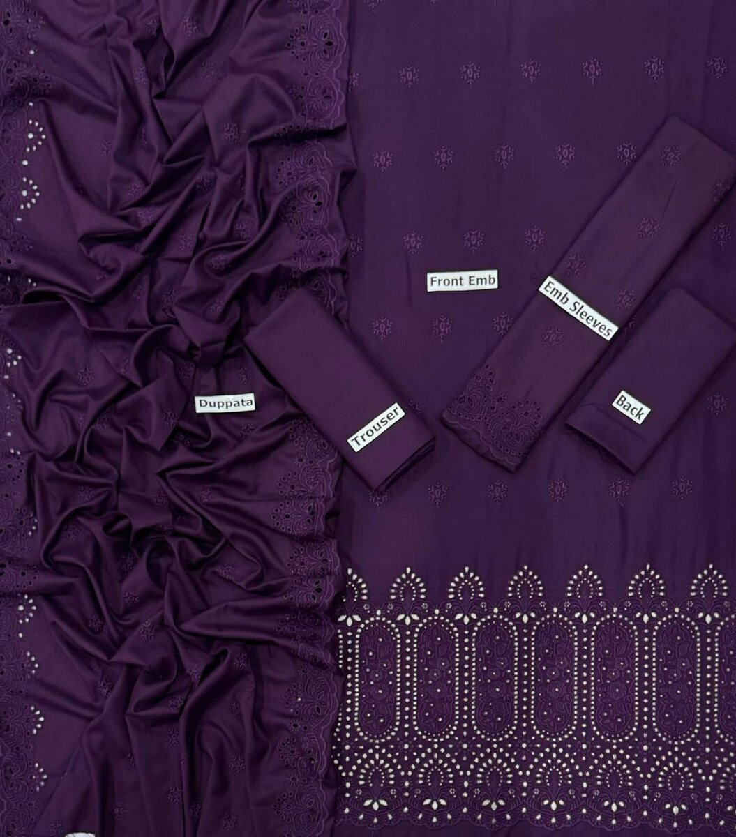 Bint e Naz Dhanak Unstich 3pc Suit Embroided+Boring