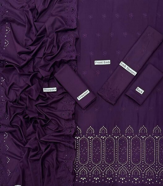 Bint e Naz Dhanak Unstich 3pc Suit Embroided+Boring