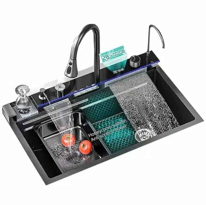Modern kitchen sink Black Stainless with Tap extendable