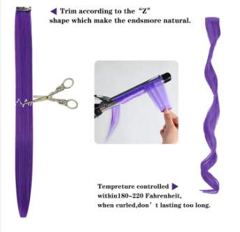 Hair Extensions Clip In Neon Hair Extension Hairpieces Party Highlights Synthetic Halloween Hair Accessories Colored Straight Extension Clip Ins for Kids Girls 22" 1pcs