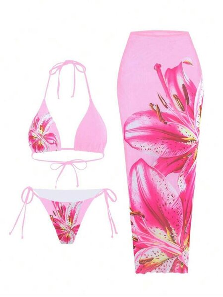 Bikini avec paréo fleuri