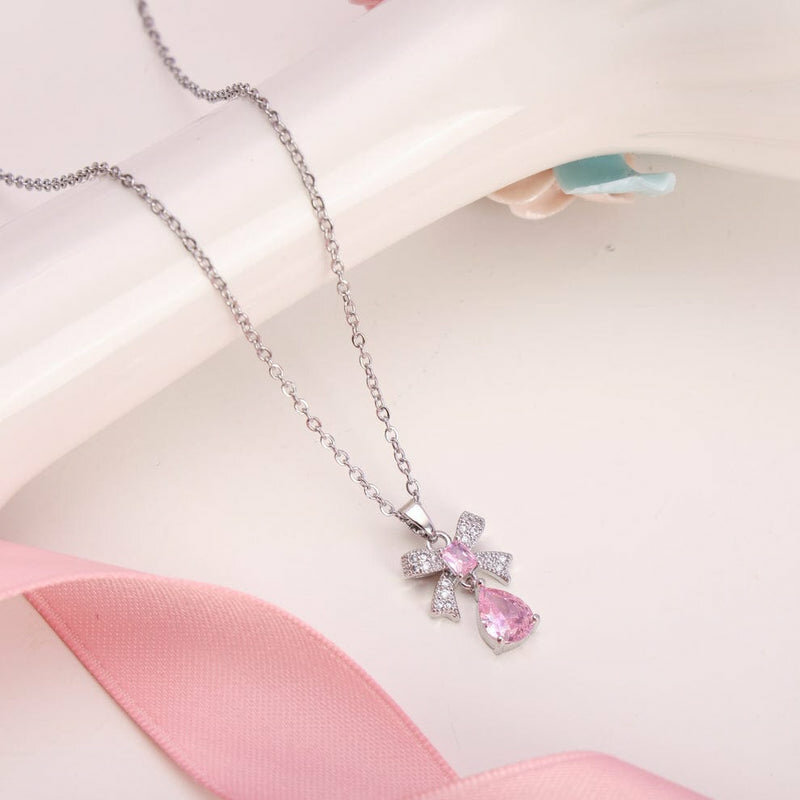 Pink bow Silver  Chain