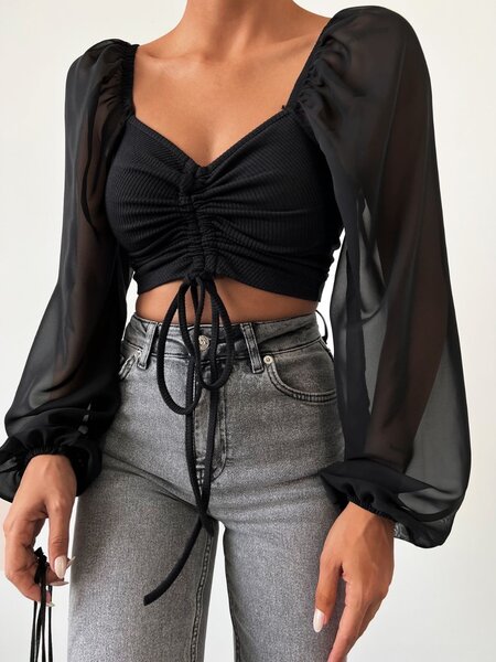 Tops à manche dentelle