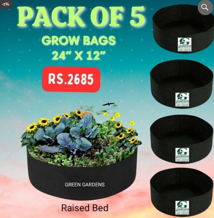 Grow Bags Deal, 5 pcs (24″x12″), Raised beds, with No Handles