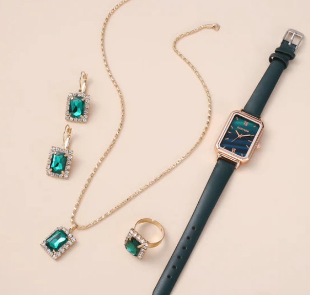 Belt Quartz Watch Necklace Ring Earrings For Women