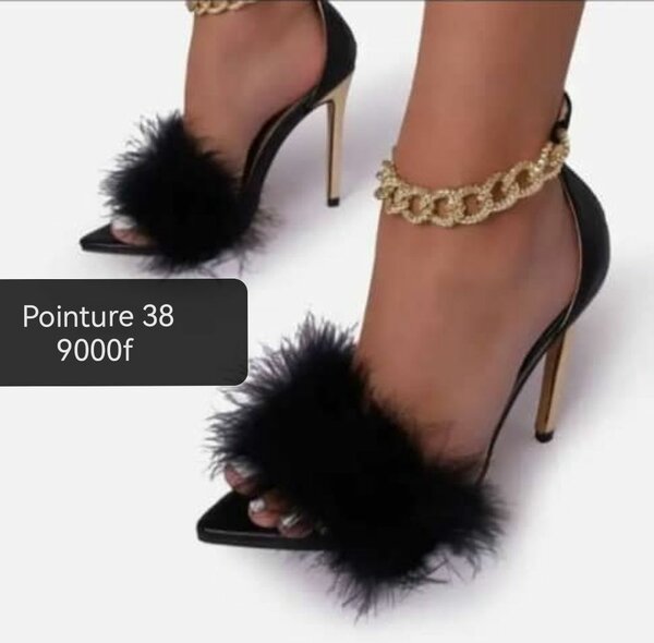 Black Feather Chain Heels