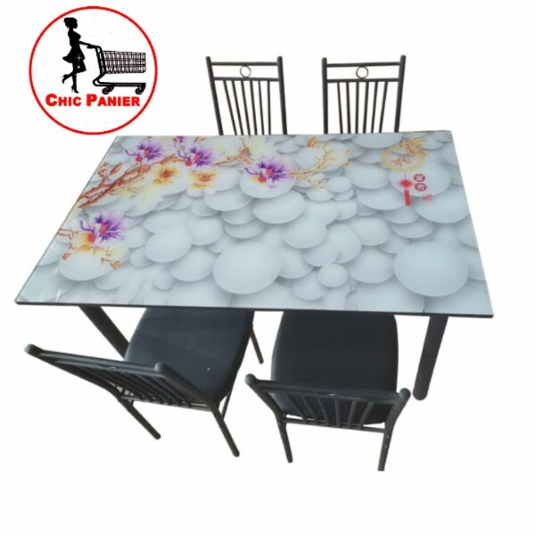 Table à Manger Vitrée Avec 4 Chaises metalique