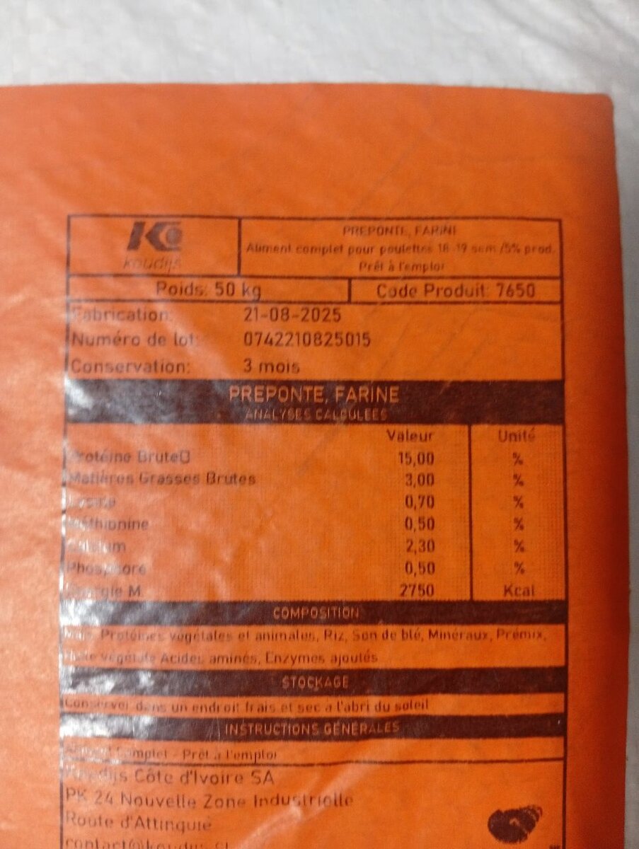 Aliment Pré ponte Pondeuse