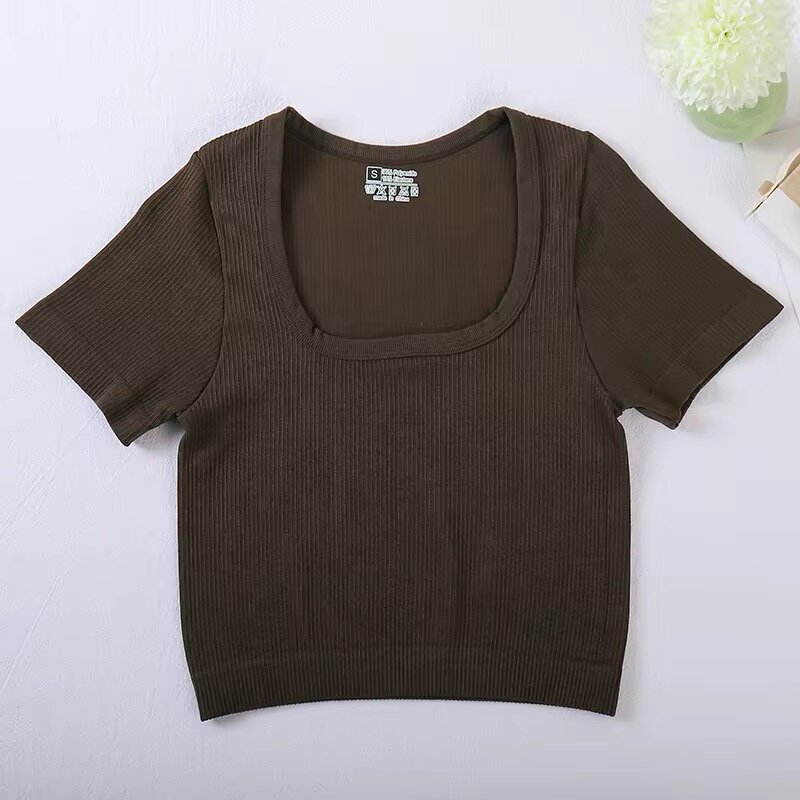 T-shirt court en maille côtelé