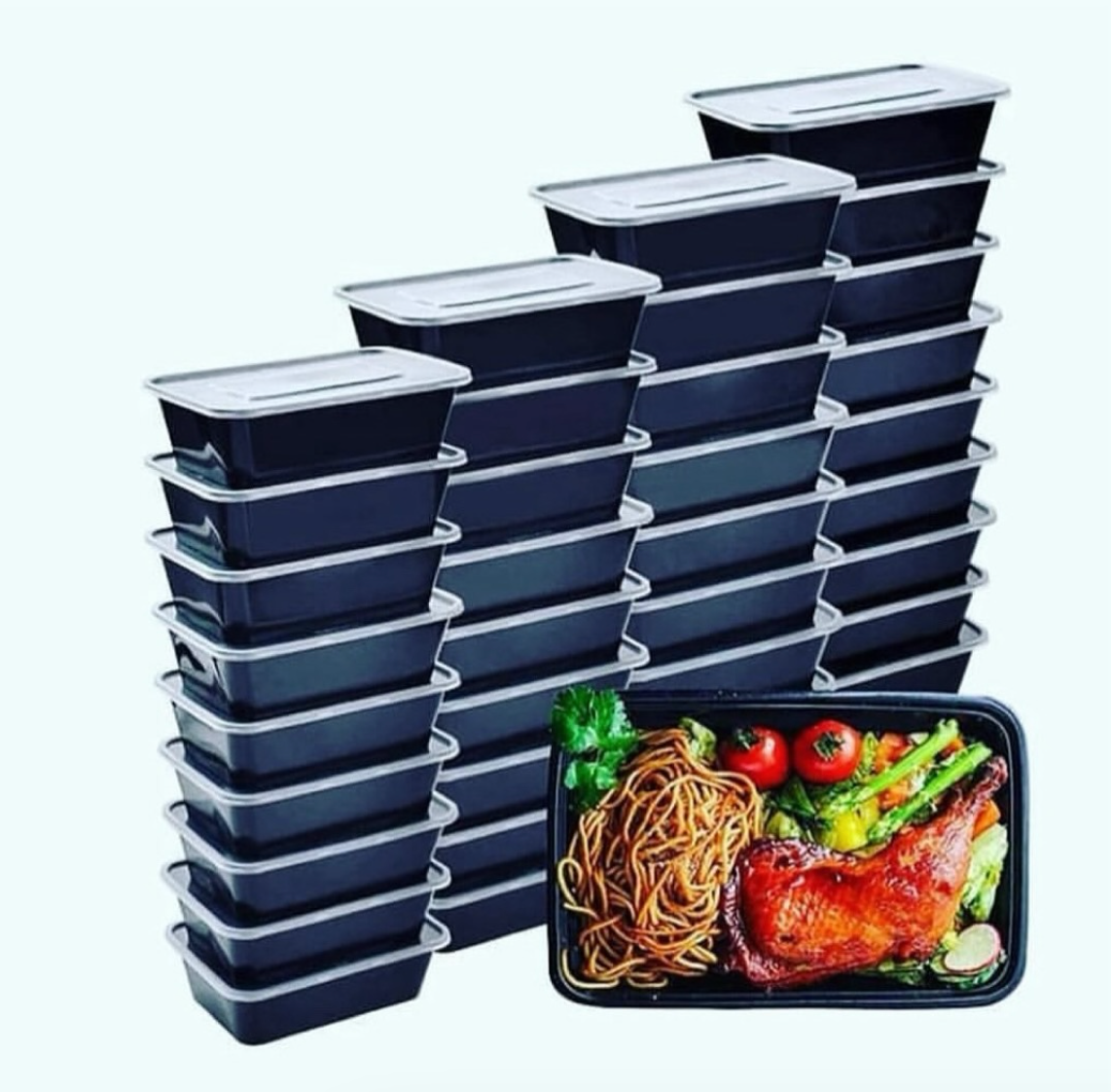 MICROWAVEABLE RECTANGULAR BLACK Deep BOWL 50pc