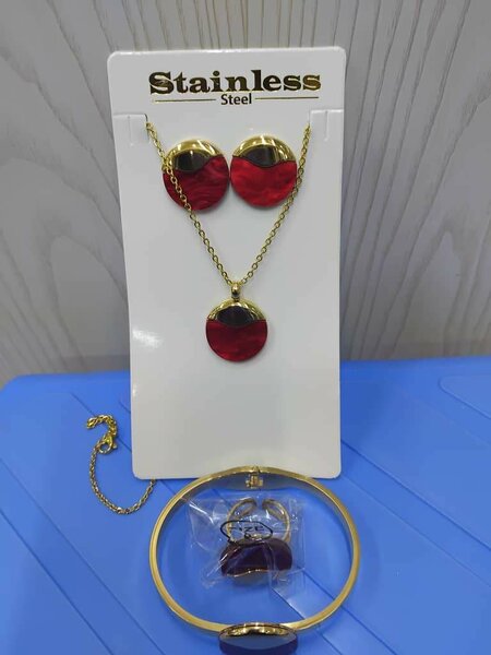 Parure Bijoux Acier Rouge