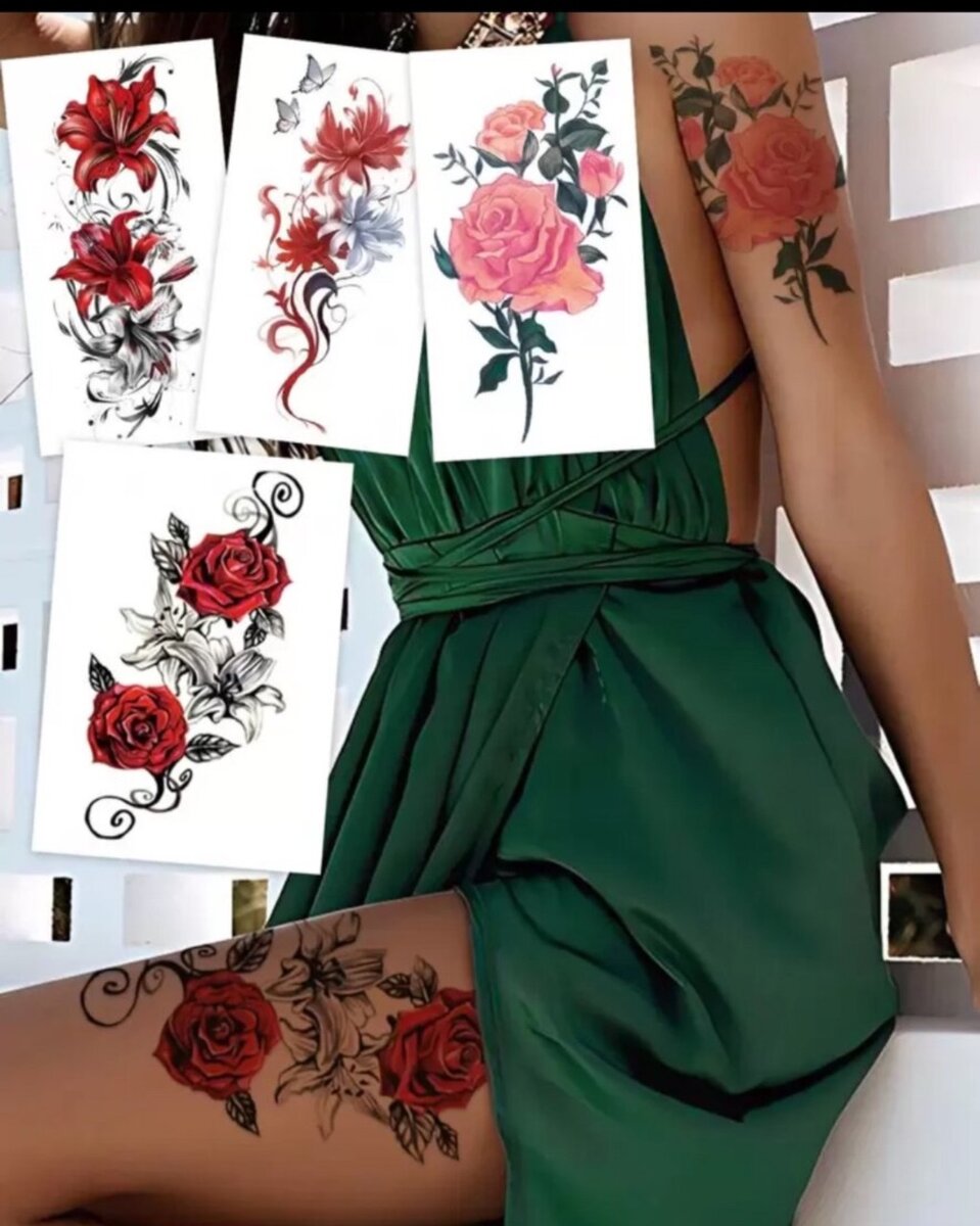 Tatouages Éphémères Fleur & Citation