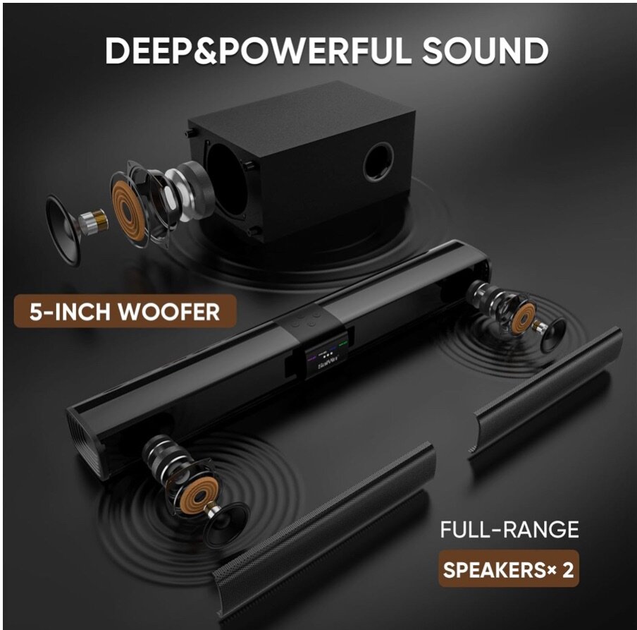 Saiyin Sound Bar for Smart TV with 5.25 Inch Subwoofer, 100W