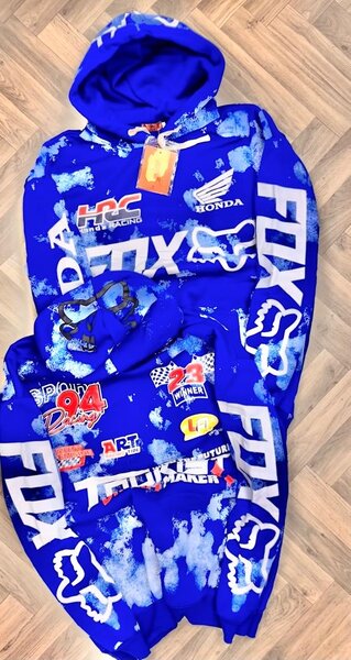 Sweat à capuche moto bleu