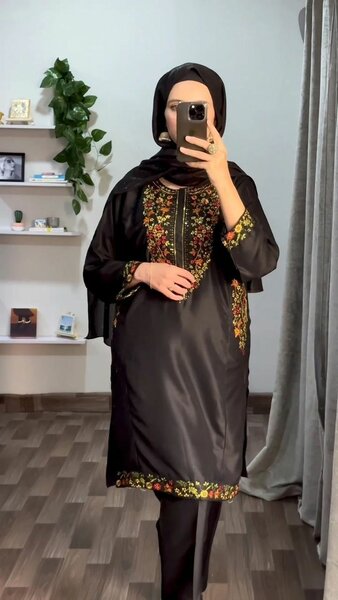 Linen sequence pocket embroidery 2p suit for girls and women