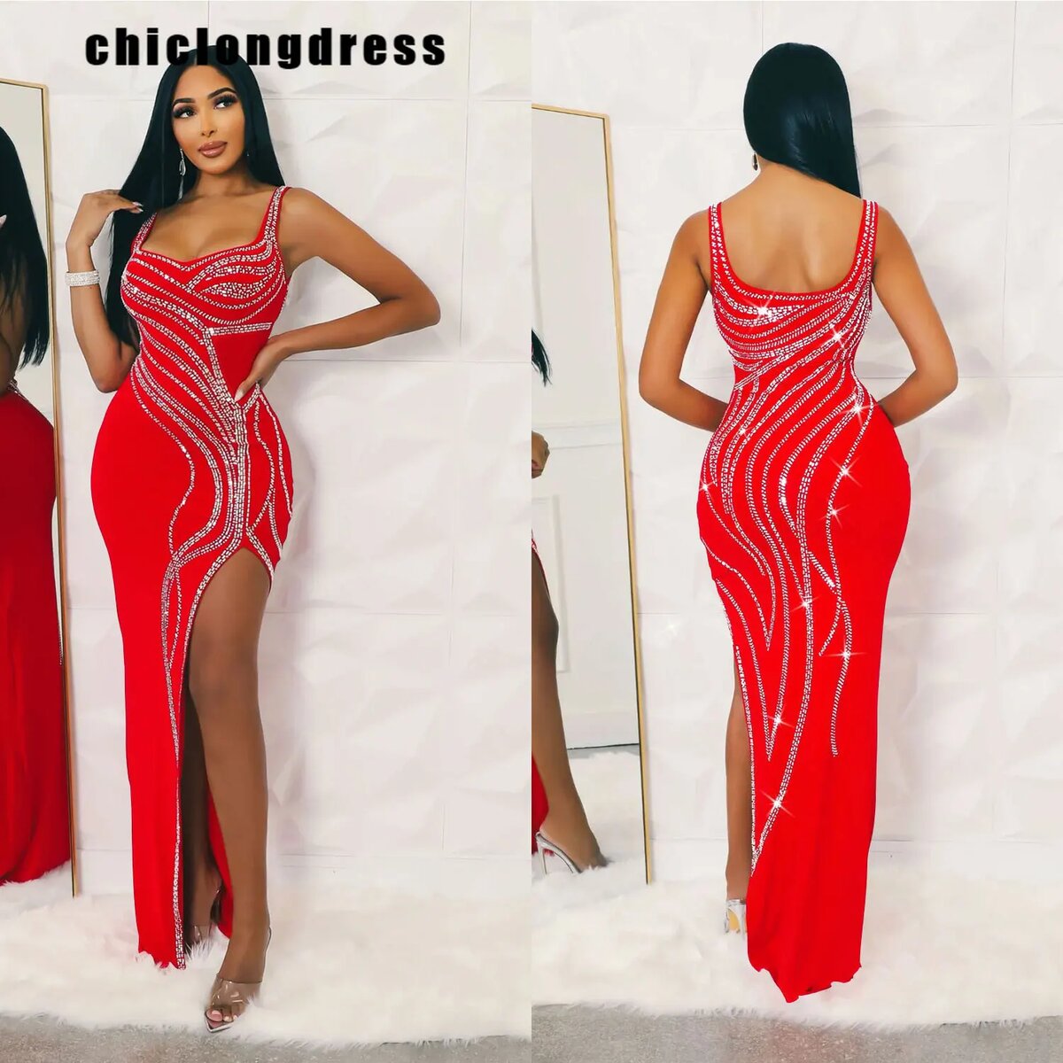 Robe soirée rouge élégante