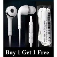 (BUY 1 GET 1 Free) Universal J5 white High Quality Super Bass Handfree / Hand free / Handsfree / Handfrees / Headsets / In-Ear Headphones for All Type of Mobiles & Laptops