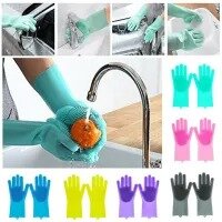 2 PCS Silicone Gloves Magic Dish Washing Gloves Cleaning Scrubber Brush for Dishes Pets Kitchen Bathroom Car Fruit Clean Golve