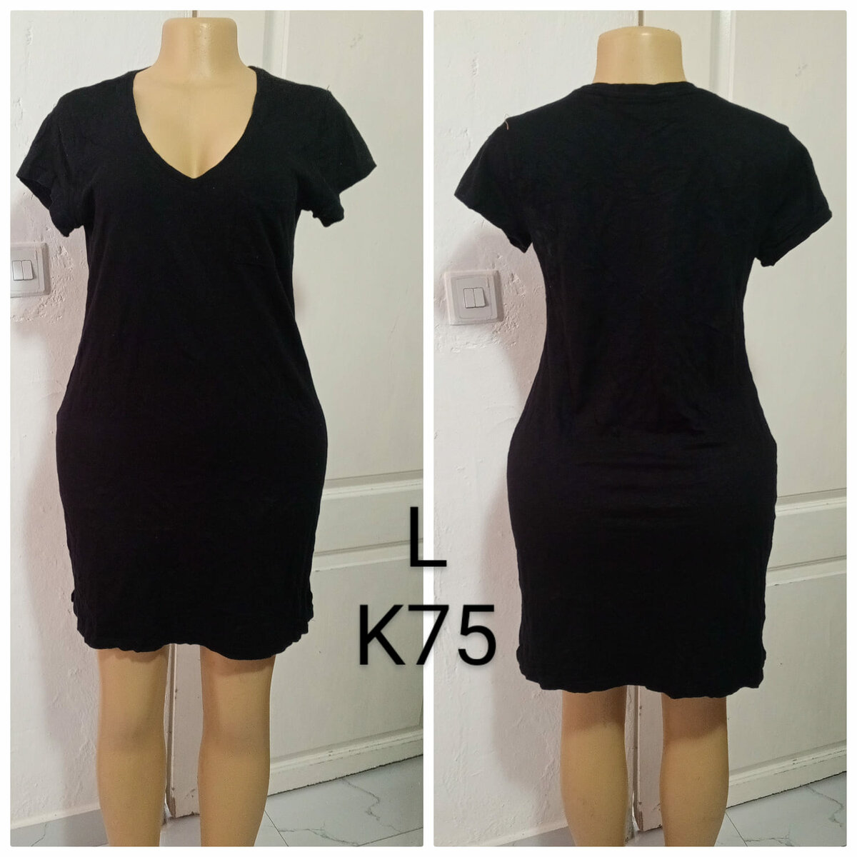 Women's dress is black short, size L