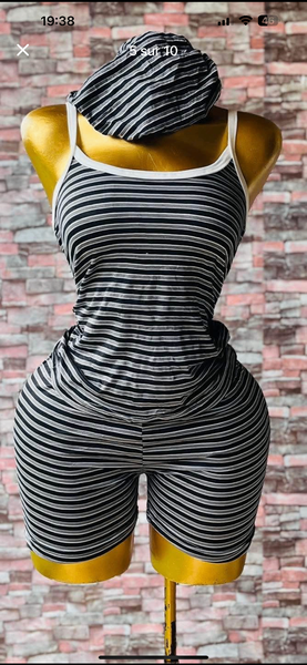 Pyjama court rayé pour femme