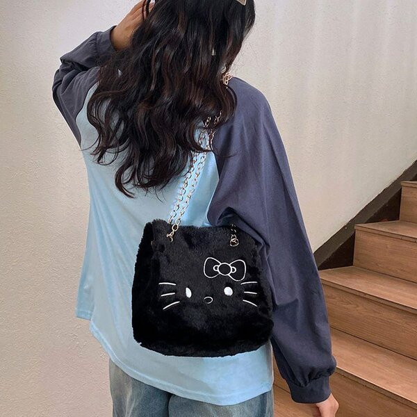 Sac à bandoulière noir peluche mignon