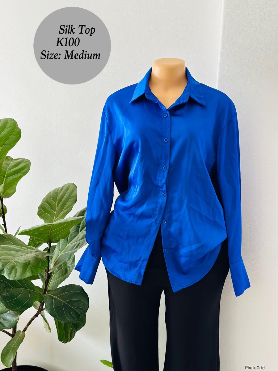Women's silk blue top in size M