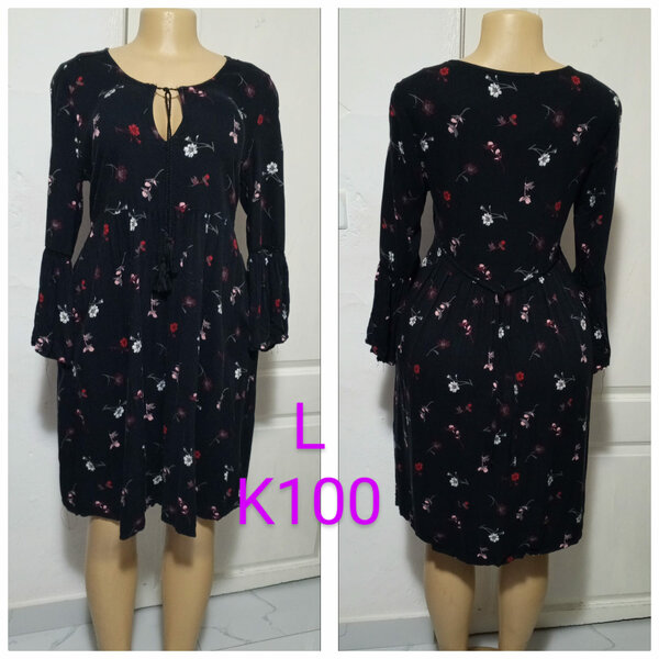 Women's Short Black Printed Dress, size L