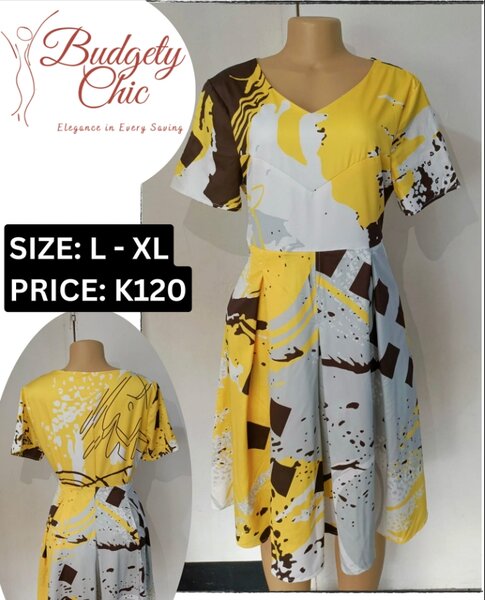 Chic women's dress color yellow size: l-xl